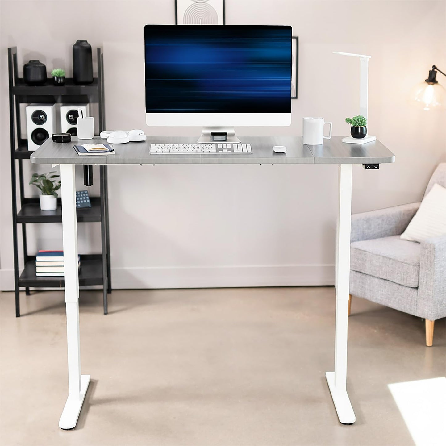 VIVO Electric 60 x 24 inch Stand Up Desk, Height Adjustable, Dark Gray Top, White Frame, Home and Office Furniture Sets, DESK-KIT-W06G
