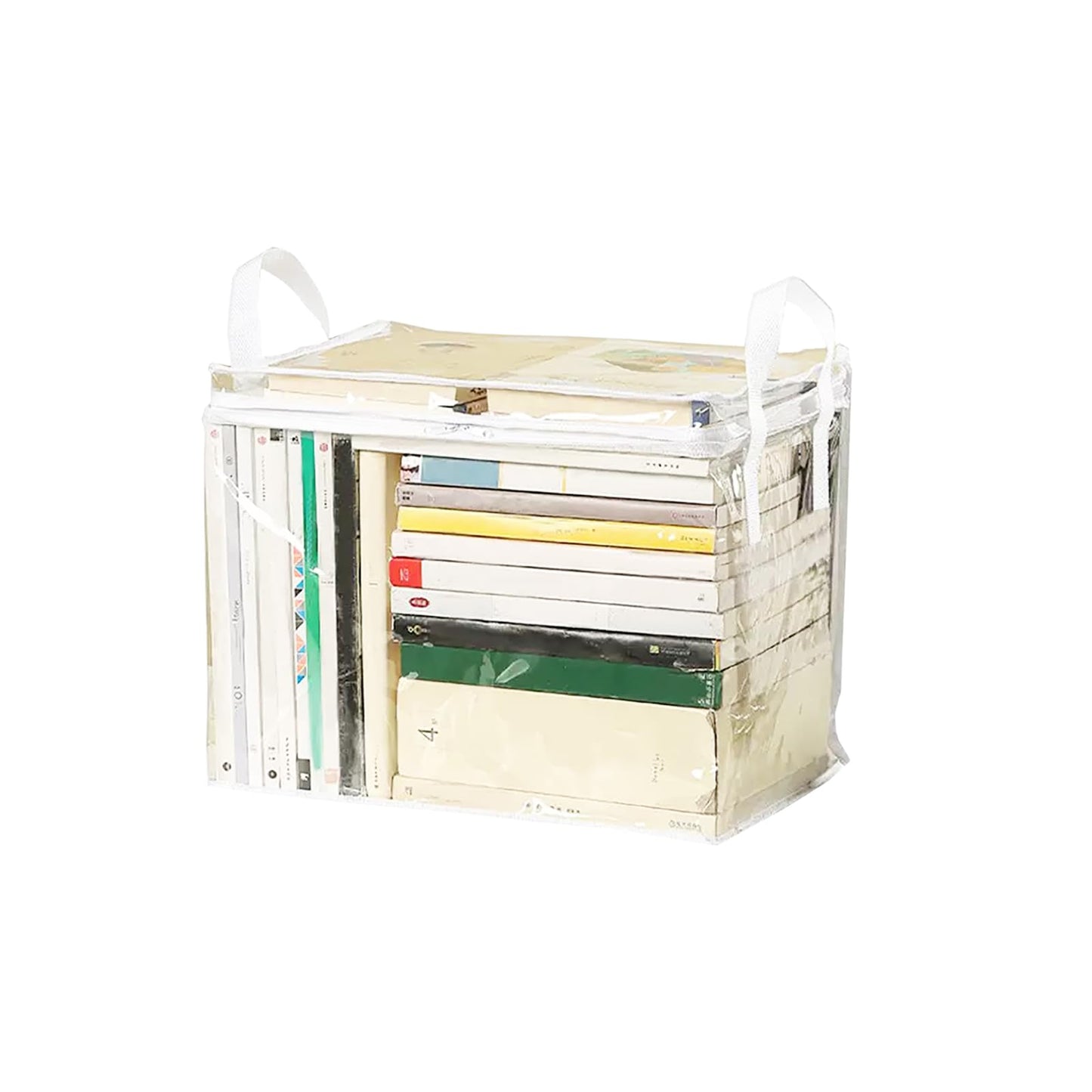 CIBOAN Clear Book Storage Bags Plastic Comic Books Organizer Collapsible Book Display Case with Lid and Lifting Handle suitable for books and toys,Size38x24x32cm/15x9x13inches