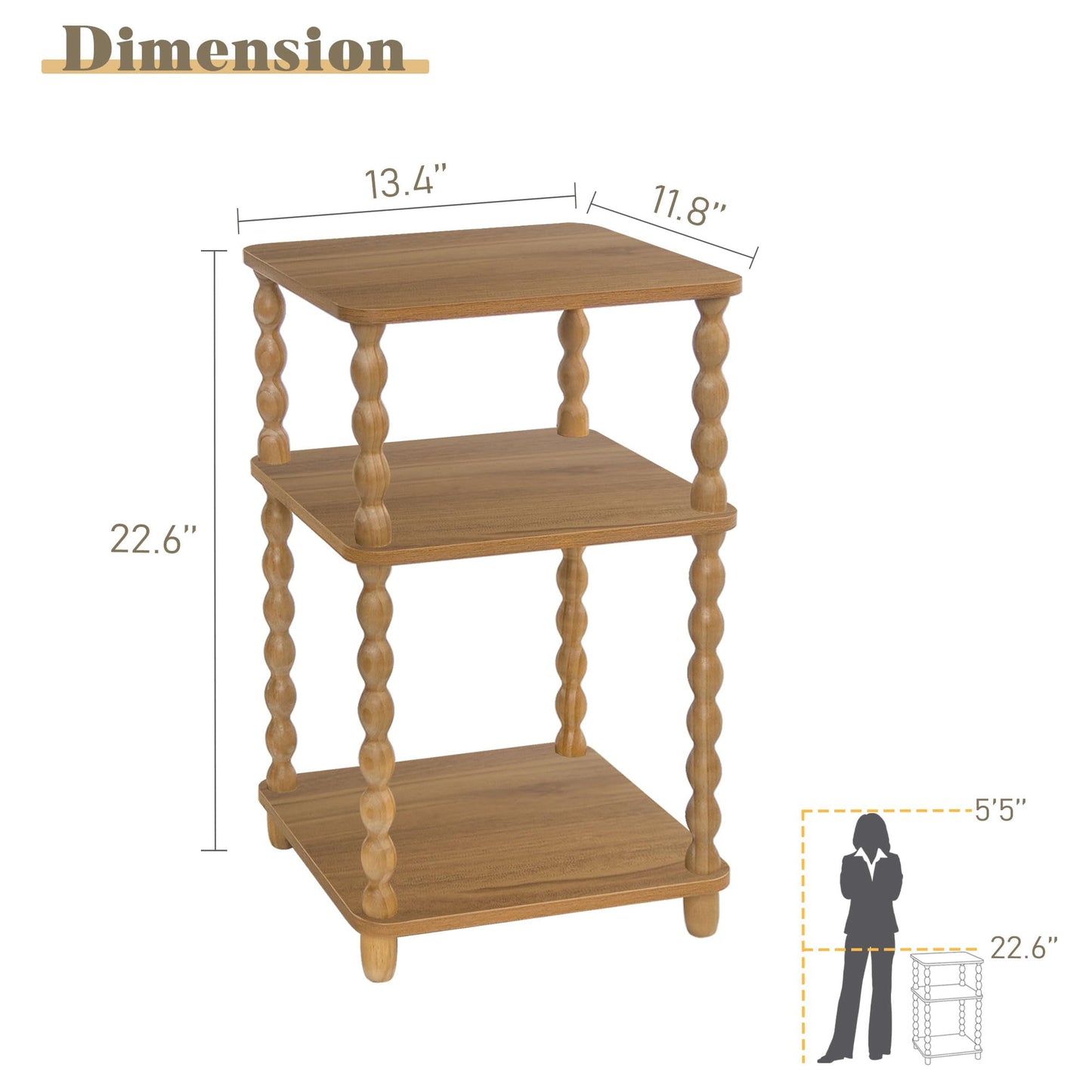 Fultyle End Table, Small Side Table with 3 Tier Open Shelf, Modern Night Stand Accent Table for Small Spaces, Living Room and Office (Caramel Tan)