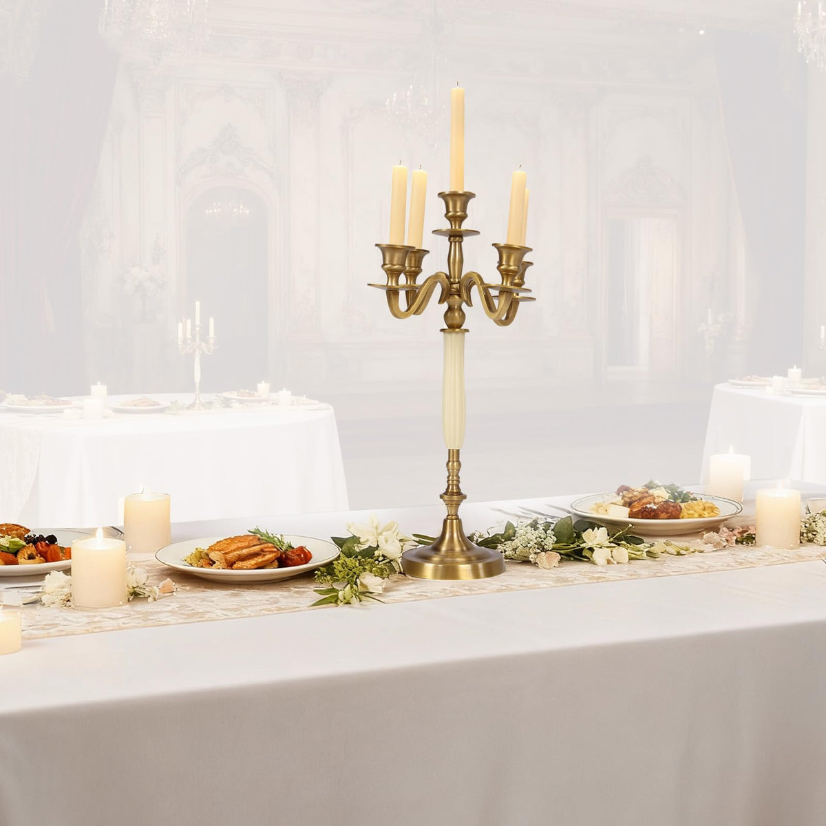 5-Head Metal Candelabra – Elegant Candlestick Holders for Wedding, Dining Table, Xmas Party, and Home Decor