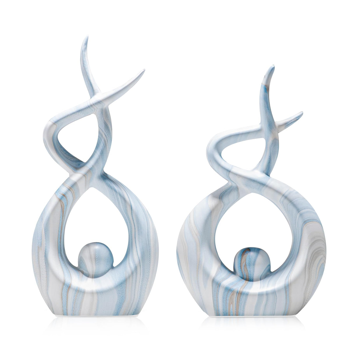 Blue Marble Ceramic Statues Set of 2, Abstract Knot Centerpiece Home Decor