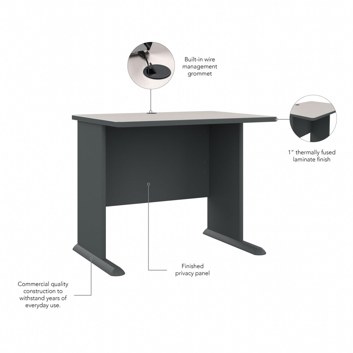 Bush Business Furniture Series A 36W Small Desk in White Spectrum and Slate, Compact Computer Table for Home or Professional Office