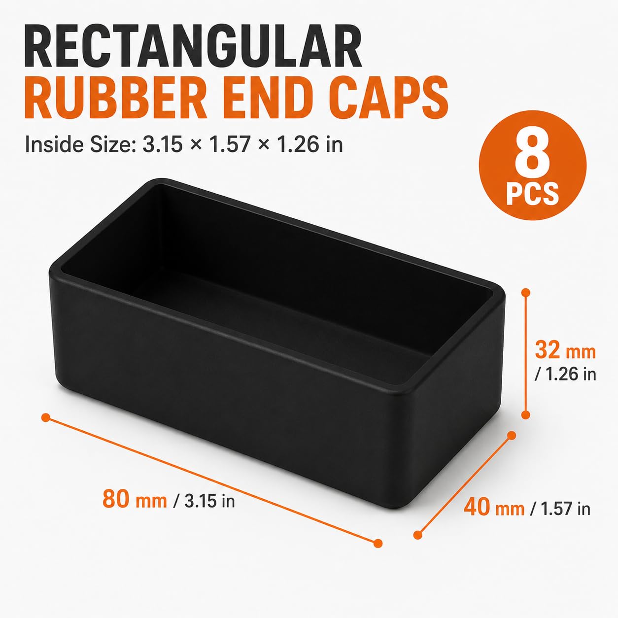 8 Pack 2x4 Rubber End Caps for Wood Posts, 1.5" x 3.5" Rectangle Furniture Leg Caps, Waterproof Rubber Foot Covers for 2x4 Lumber, Table Legs, Armrests and Outdoor Wood Posts