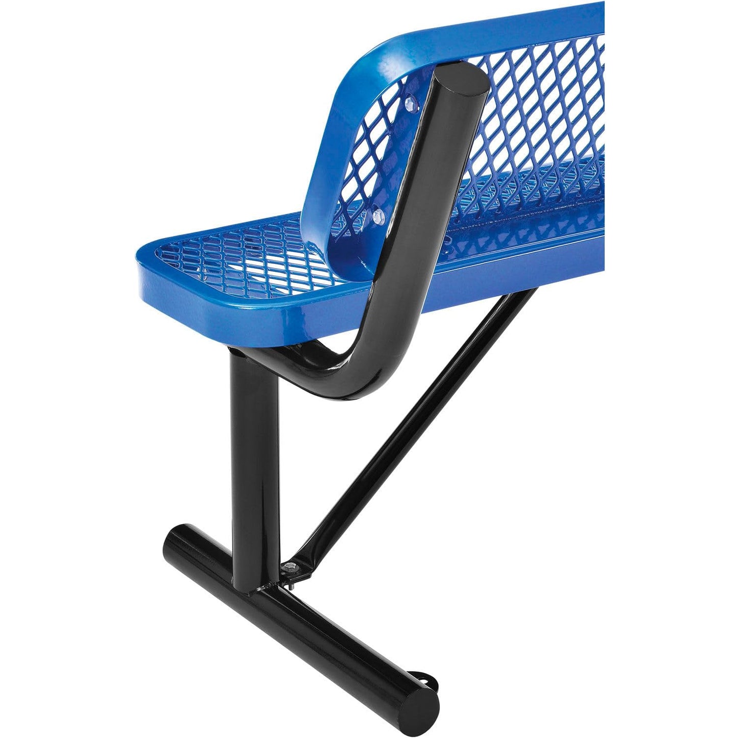Global Industrial 4'L Heavy Duty Expanded Metal Mesh Bench with Backrest with Steel Frame, Portable Outdoor Bench, 1000 lbs Capacity, Blue, 48" L x 24" W x 33" H