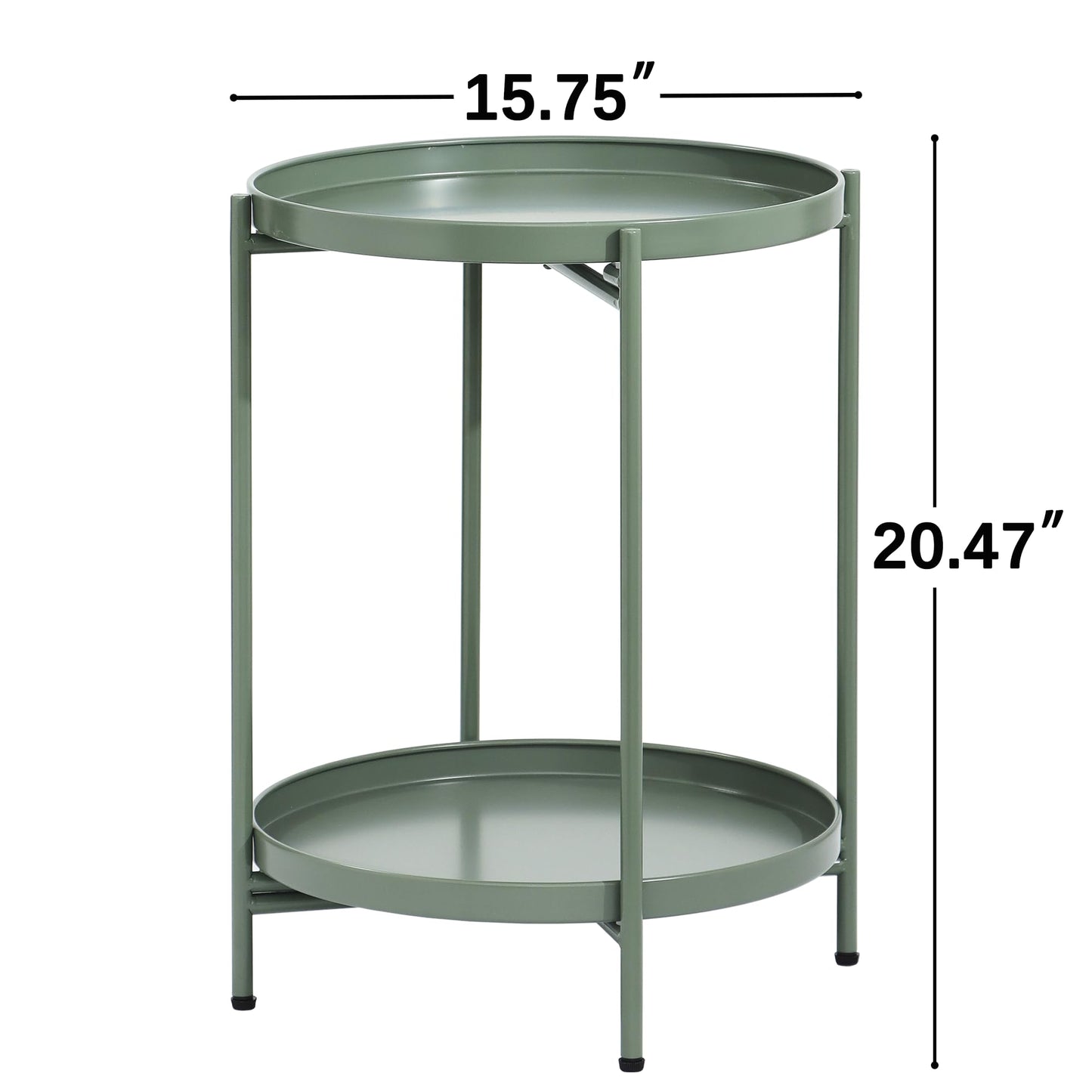 Mordchil HF 2-Tier Round End Side Table, Small Metal Side Table with Removable Tray, Folding Accent Tables for Living Room, Balcony, Nightstand for Bedroom, Outdoor Tables for Patio, Sage Green