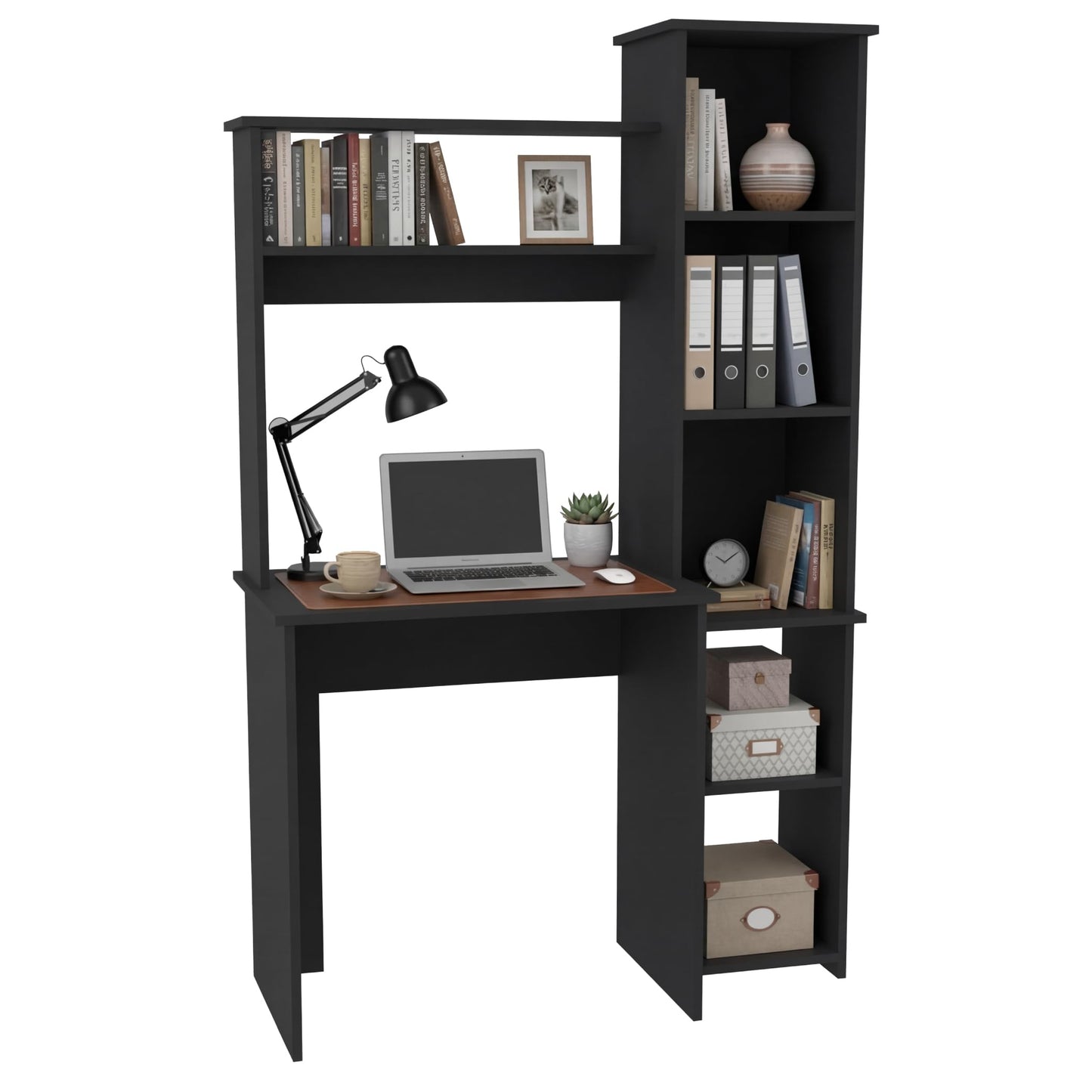 Tuhome Versalles Writing Desk with Two Superior Shelves, Five Side Open Storage Compartments, Space-Saving Modern Workstation Design for Studios and Offices, Ideal for Organization, Books