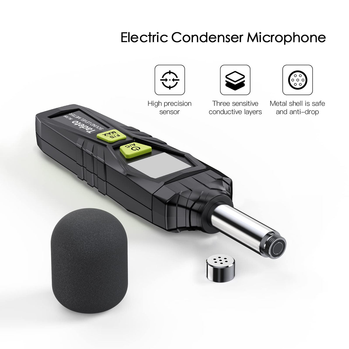 Decibel Meter, Tadeto Digital Sound Level Meter Portable SPL Meter 30dB to 130dB MAX Data Hold with LCD Display Backlight A/C Weighted for Home Factories