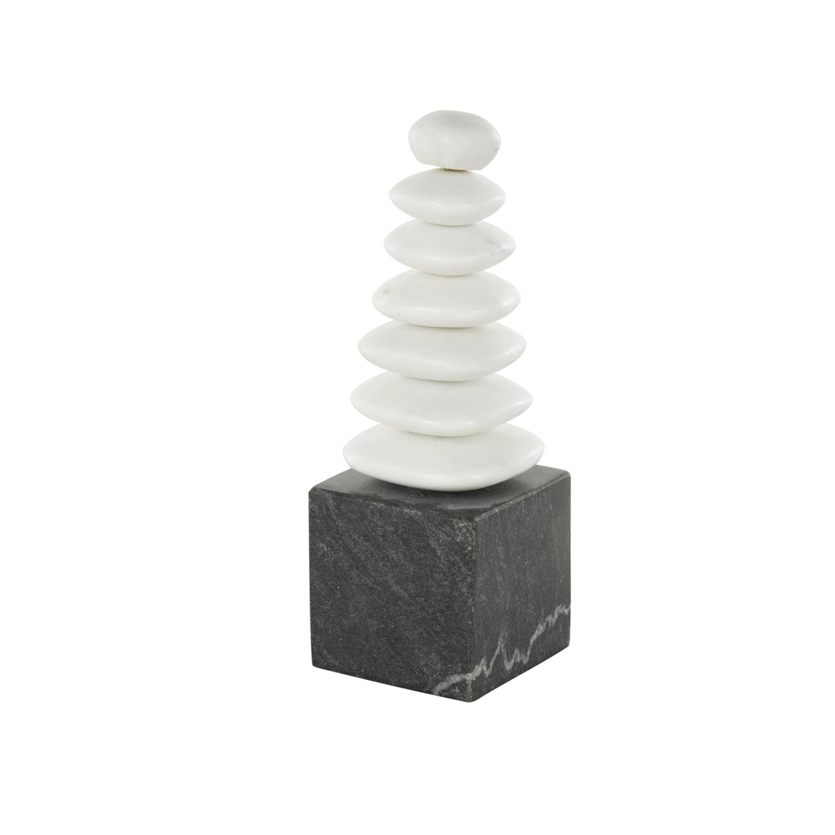 Deco 79 Marble Abstract Decorative Sculpture Stacked Stone Home Decor Statue with Black Block Base, Accent Figurine 3" x 3" x 9", White