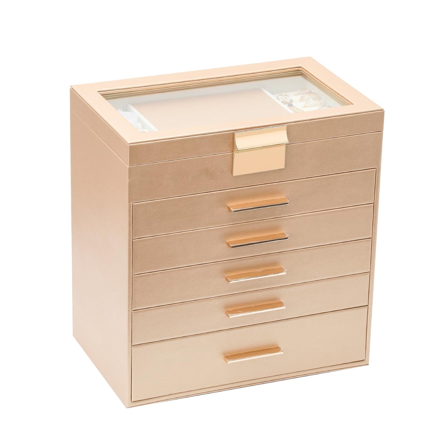 BOOVO Jewelry Boxes for Women, White and Black 6 Layer Large Jewelry Box for Necklace, Bracelet, Earrings, Rings Storage, Jewelry holder Organizer for Girls Gift (Gold, 6 layer)