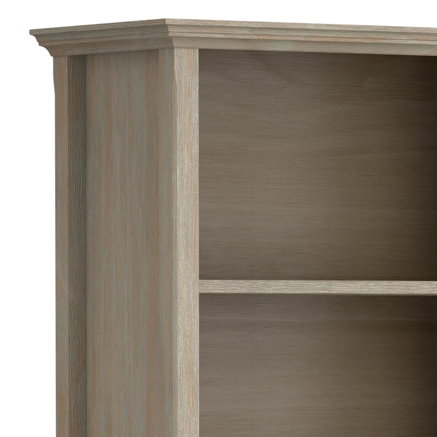 SIMPLIHOME Amherst Bookcase - 70 inch Tall 5-Shelf Solid Wood Bookshelf in Distressed Grey, Transitional Storage for Living Room, Study Room or Office with Adjustable Shelves and Tapered Legs