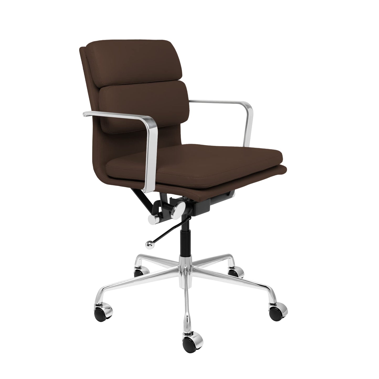 Laura Davidson Furniture SOHO II Padded Management Office Chair - Mid Back Desk Chair with Arm Rest, Swivel & Cushion Availability, Made of Faux Leather, Dark Brown, Computer Chair