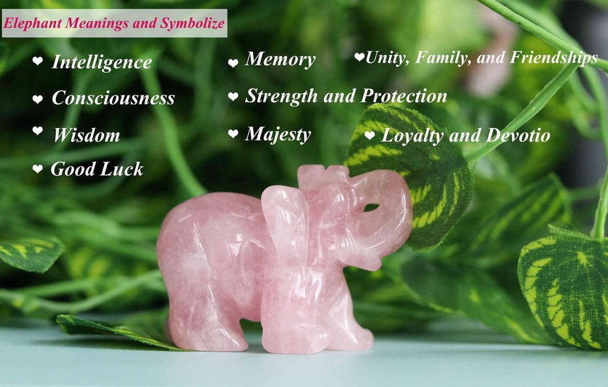 20PCS Natural Heart Healing Crystals and 2" Rose Quartz Elephant Decor Healing Crystal Cute Polished Natural Stone Pink Gemstones Energy Hippie Home Room Office Desk Decors Gifts for Women Men