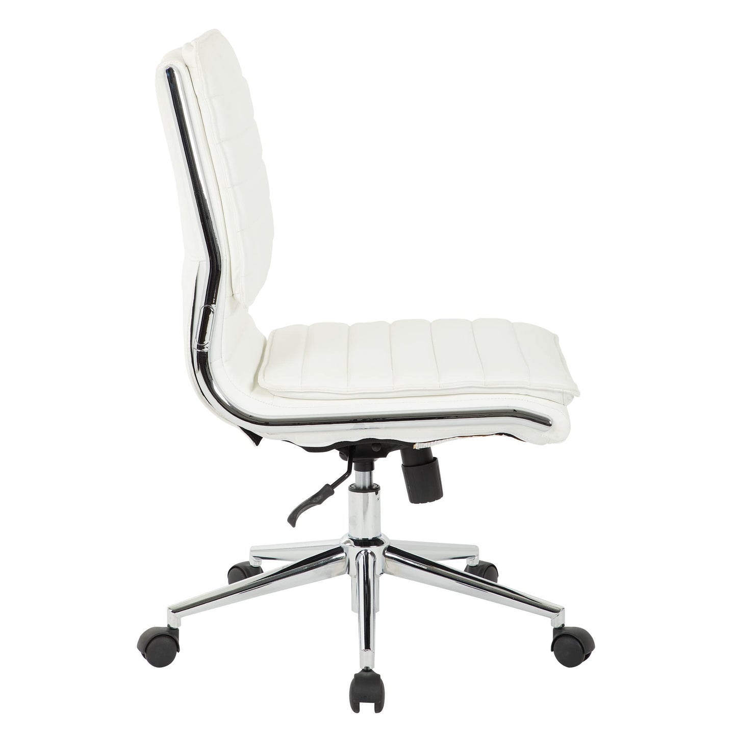 Office Star SPX Professional Ergonomic Ribbed Faux Leather Office Chair with Chrome Base, Mid Back Manager's Chair Without Arms, White