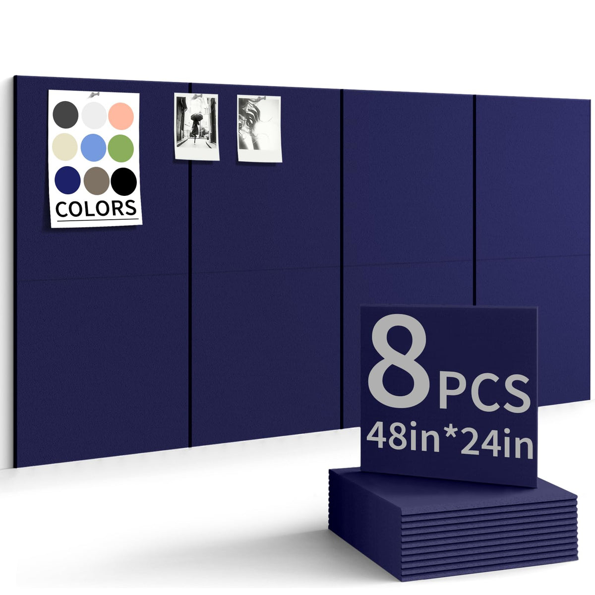 Large Bulletin Board 48"x 24" Cork Boards for Walls, 8 Pack Felt Wall Panels Photo Board, Cork Board for Office Home Pin Board