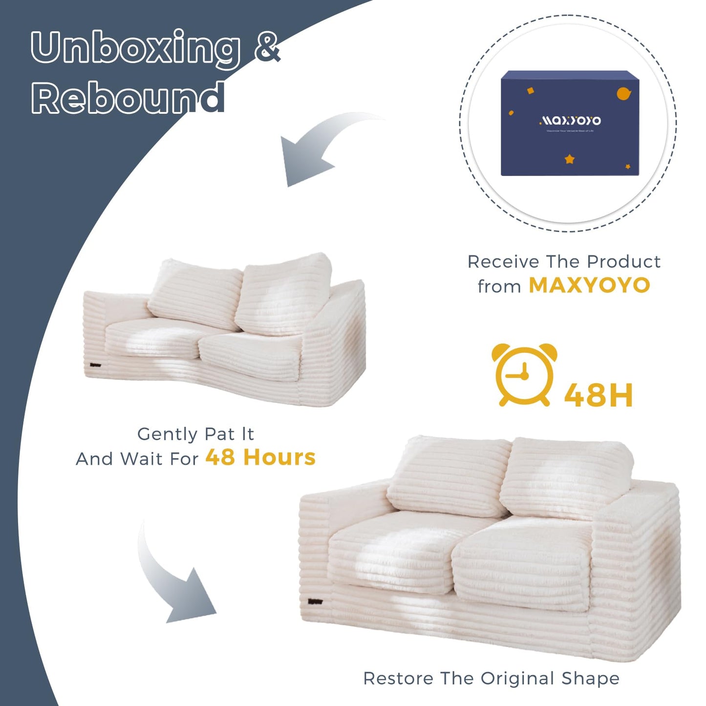 MAXYOYO Bean Bag Chair for Adults, Upholstered Loveseat Floor Sofa with Pillows and Armrests, Large Bean Bag Sofa Plush Couch for Bedroom Living Room, White
