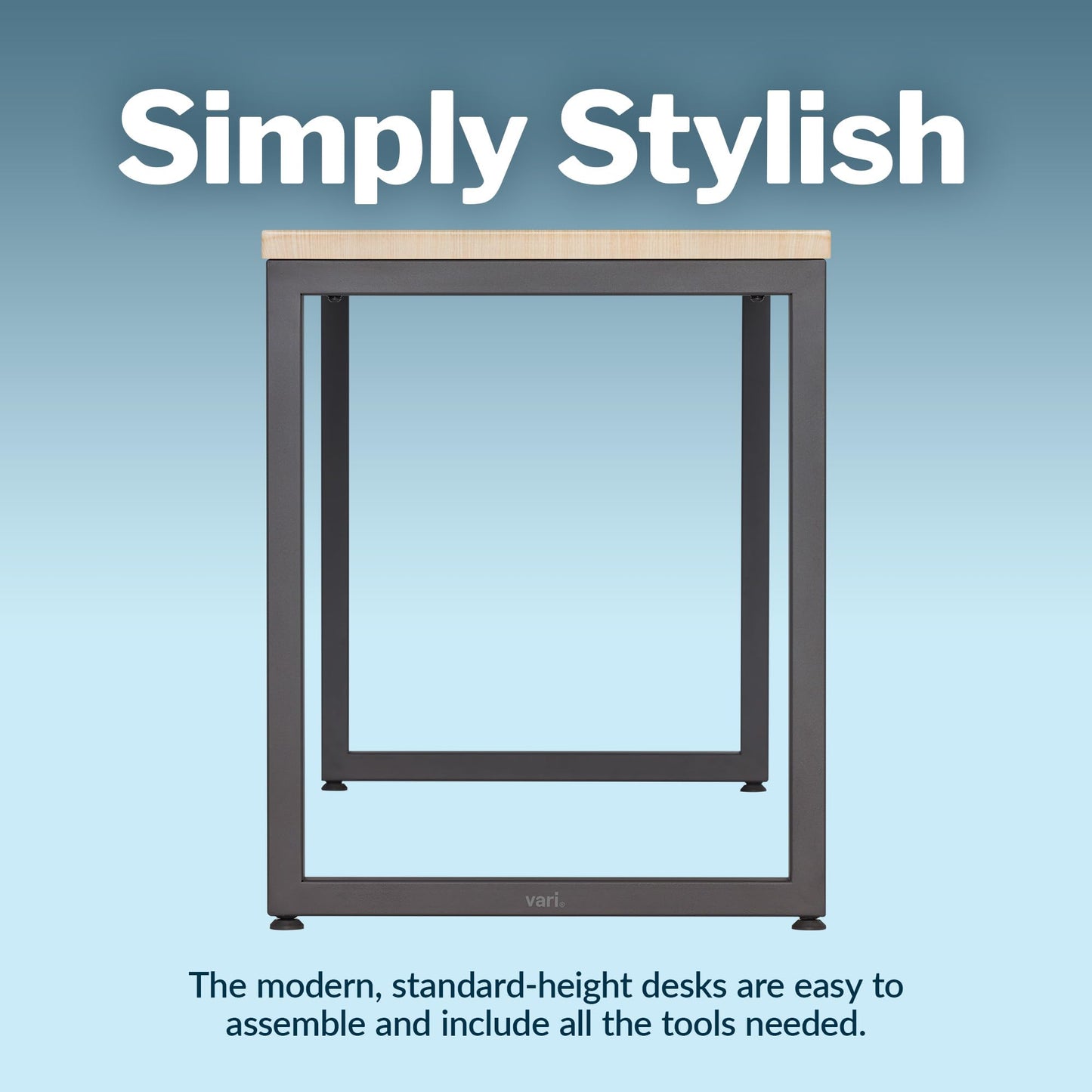 Vari 60x24 Modern Table- Large Computer Desk by Varidesk- Light Wood Study Writing Desk- Sturdy Slim Legs, Durable Laminate Finish, Heavy Duty Table, Easy Assembly