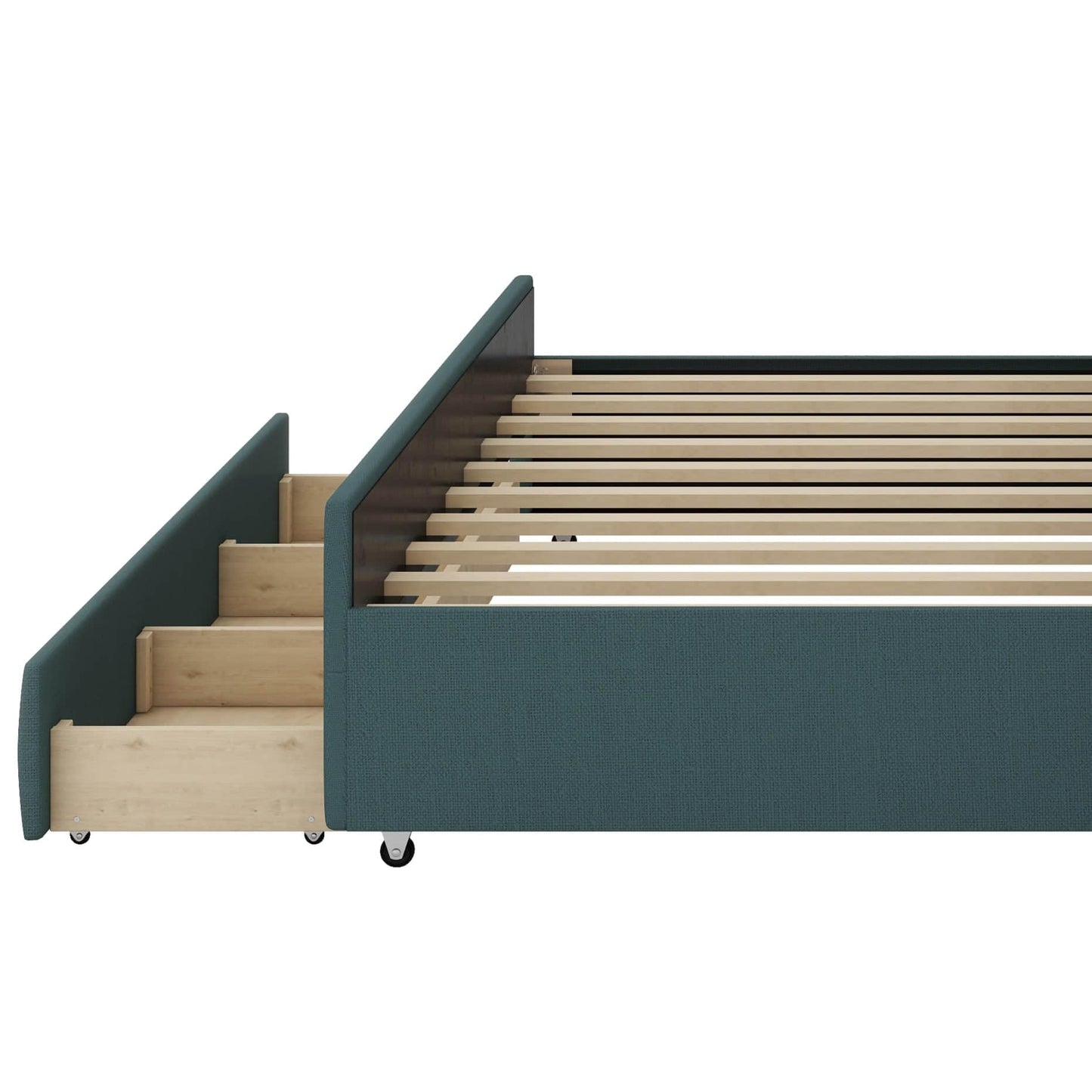 YunNianYang Twin Size Upholstered Daybed with Trundle and Three Drawers (Green)