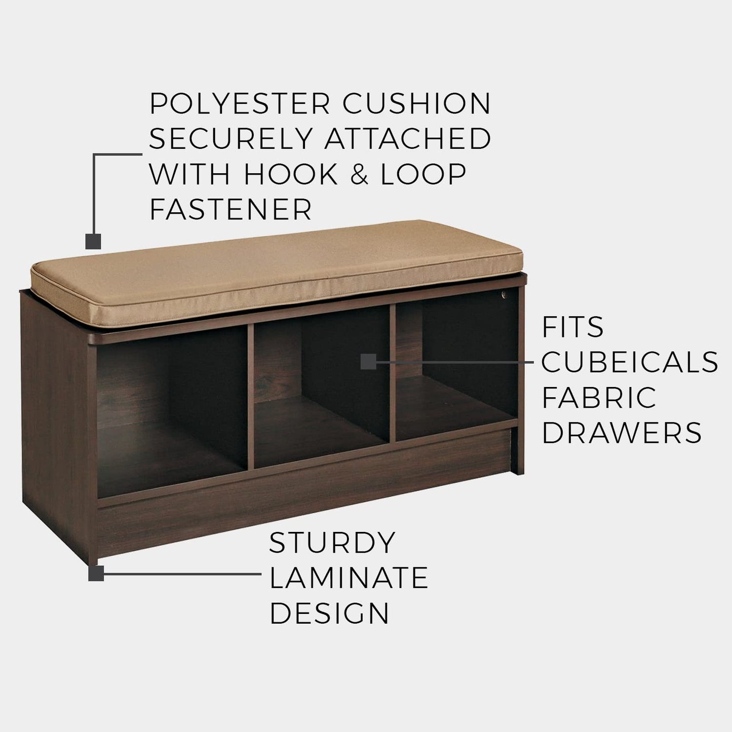 ClosetMaid 1569 Cubeicals 3-Cube Storage Bench, White with Tan Cushion