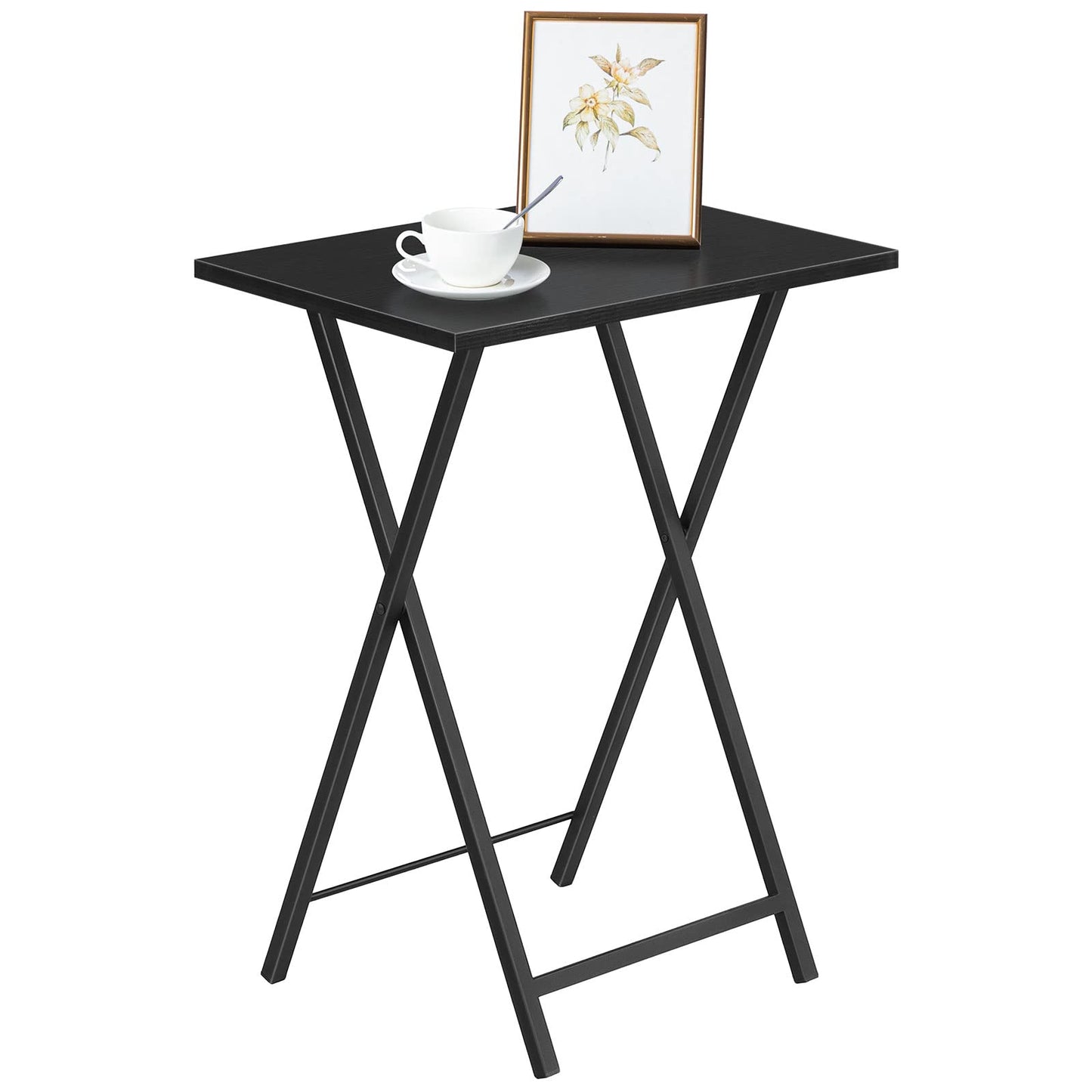 HOOBRO Folding TV Tray Tables, Set of 2 Side Tables for Small Space, Industrial Snack Desk for Eating at Couch, Stable Metal Frame, Easy Assembly, Space Saving, Black BK25BZ01