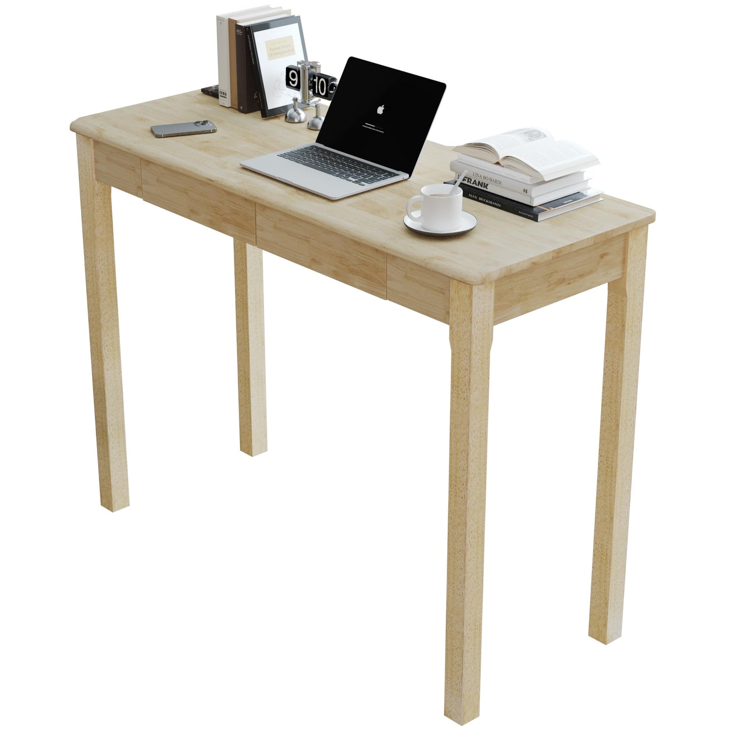 Love-KNPTUS Solid Wood Desk with Drawers - 39" Narrow Desks for Small Spaces, Mid Century Modern Desks, Small Wooden Vintage Computer Writing Desk, Study Table for Home Office Bedroom, Natural