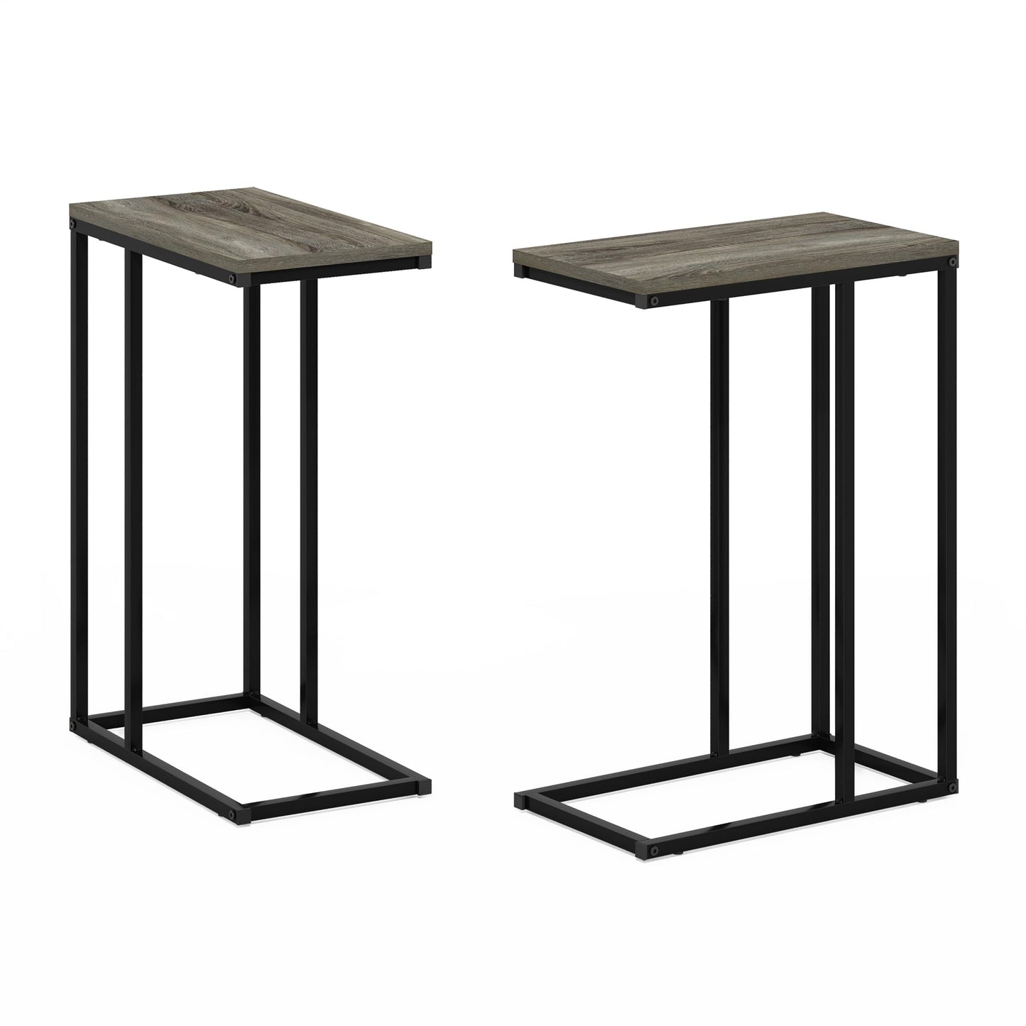 Furinno CAMNUS Side Table Set of 2, C-Shape Sofa End Table for Couch, Metal Frame Night Stand, Bedside Table, for Living Room, Bedroom, French Oak Grey