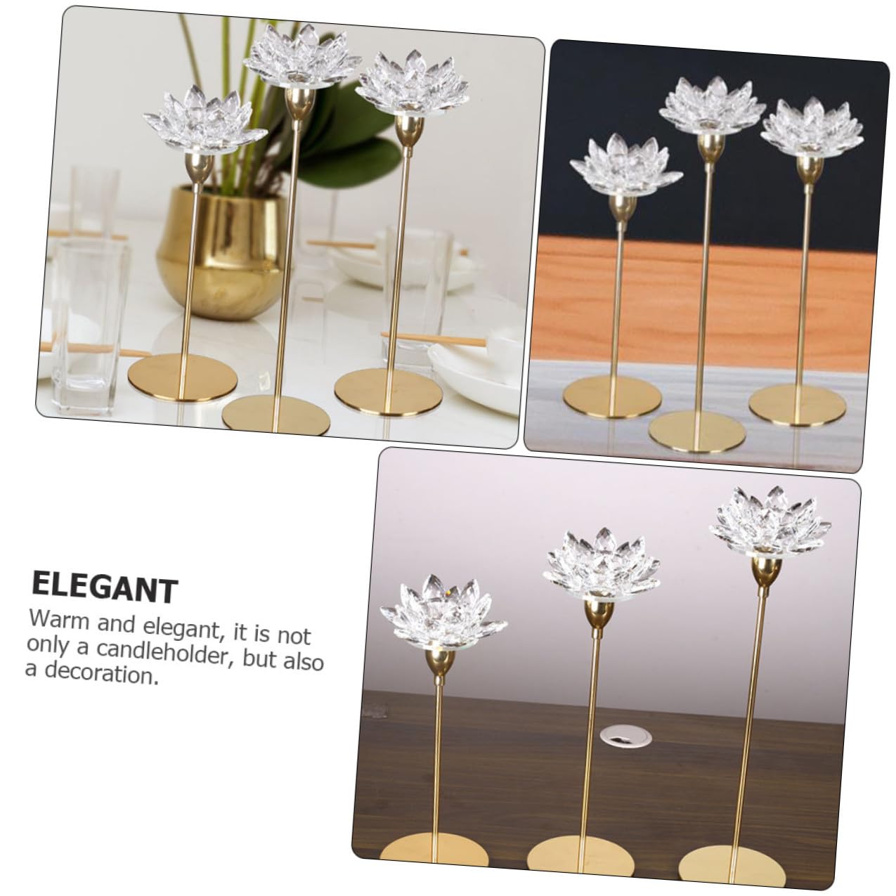 jojofuny Metal Crystal Lotus Candlestick Holder Small Gold Wedding Candle Stand Decorative Candlelight Dinner Ornament for Dining Room