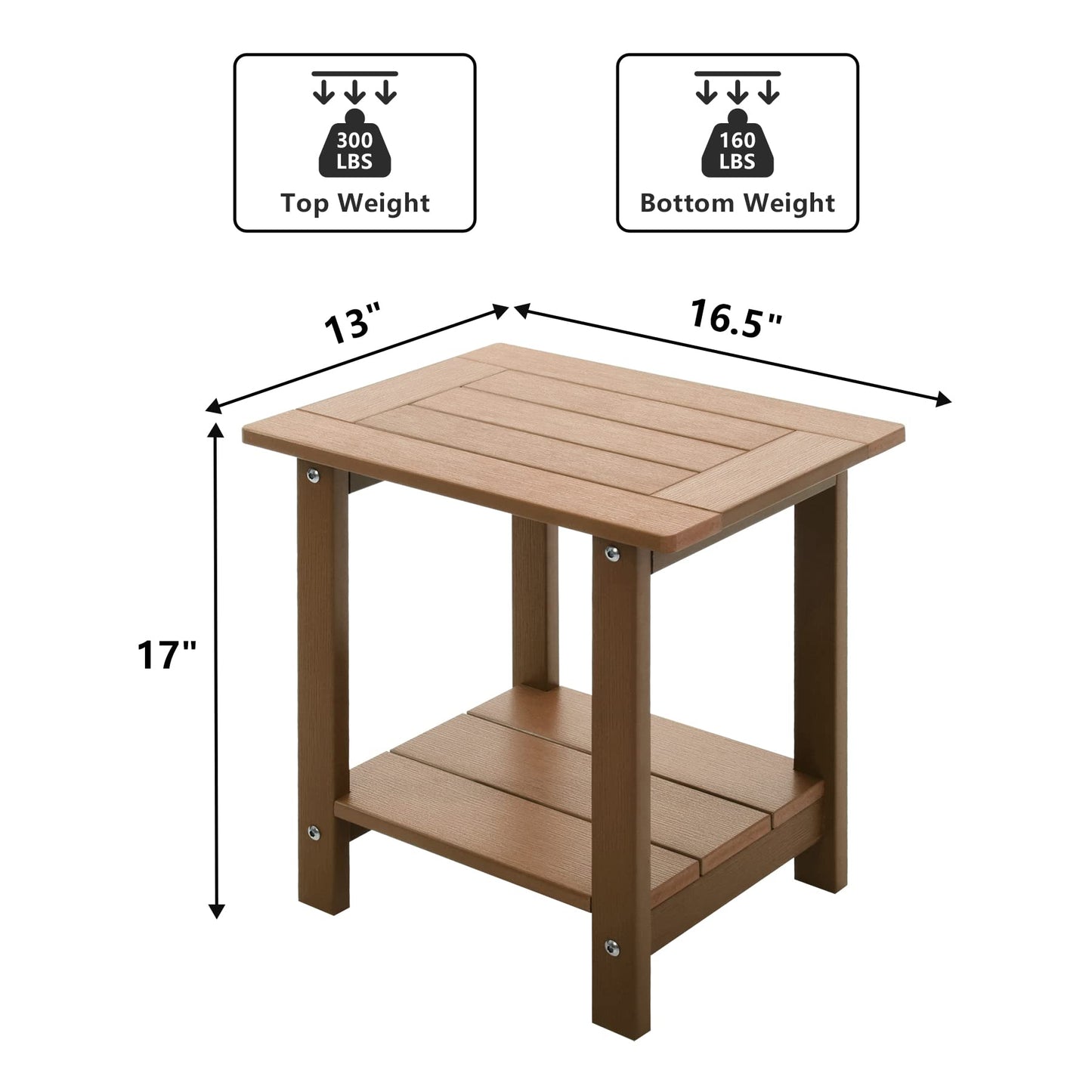 Meluvici Double Adirondack Outdoor Side Table Weather Resistant, Outdoor Rectangular Patio End Table for Adirondack Chair, Teak