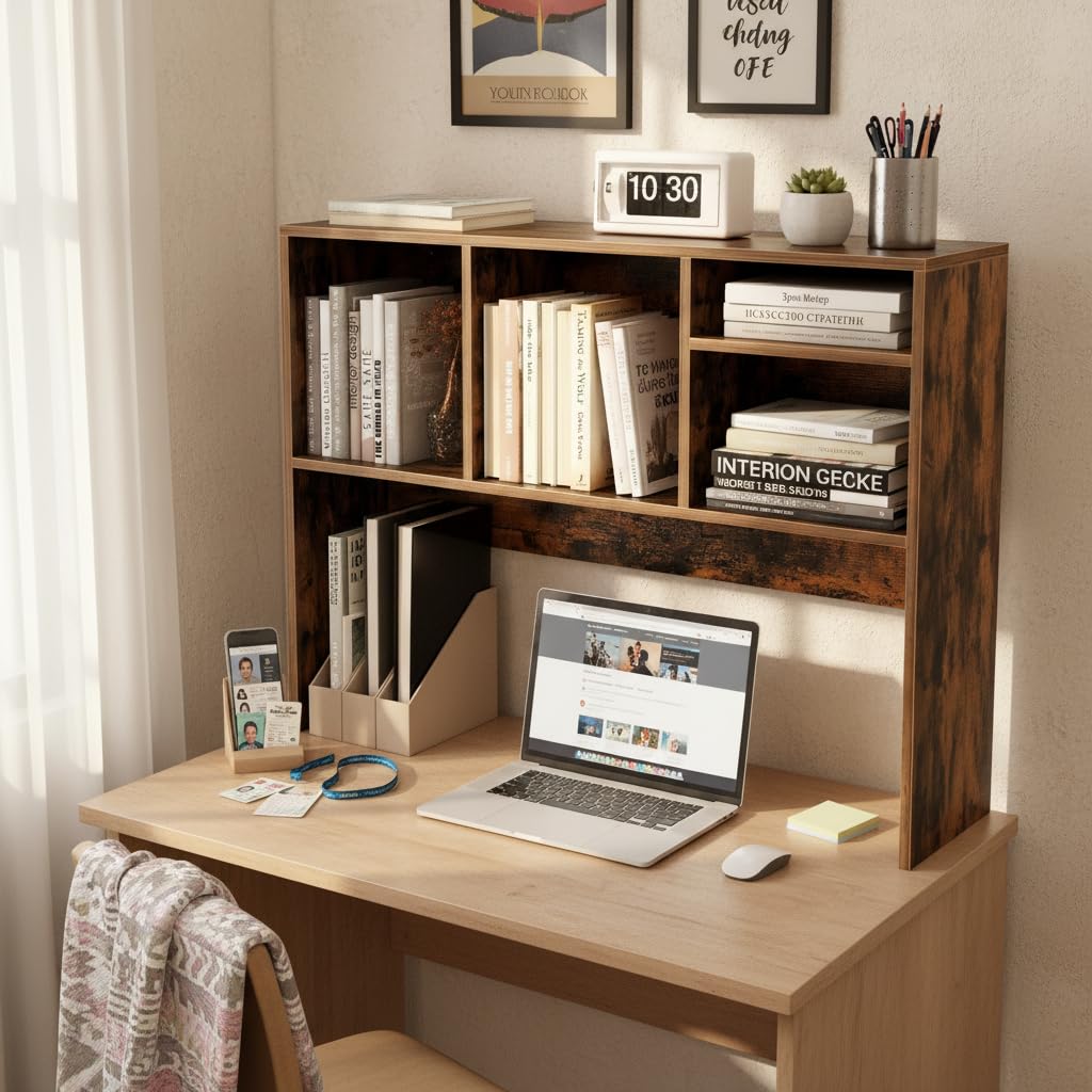 Tangkula Desktop Bookshelf, Countertop Storage Hutch with 4 Shelves for Computer Desk, Desk 2-Tier Display Rack, Multipurpose Wood Desktop Hutch Storage Organizer for Dorm Office Home