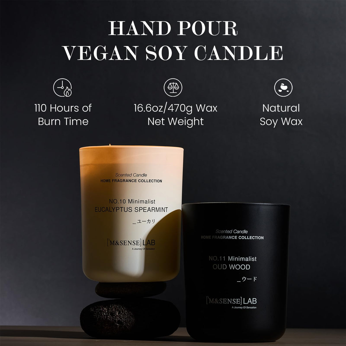 M&SENSE Natural Soy Candle| Leather Night | 5.3 oz | Mini Spring Scented Candles for Relaxation, Meditation, Home Décor | for Bedroom, Office, Party Small