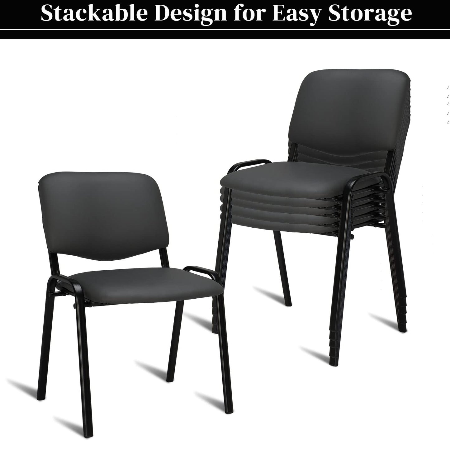 VINGLI Grey Waiting Room Chairs, 5-Pack PU Church Chairs Conference Stackable Office Guest & Reception Stacking for Meeting, Lobby, Simple&Space-Saving Pu-grey