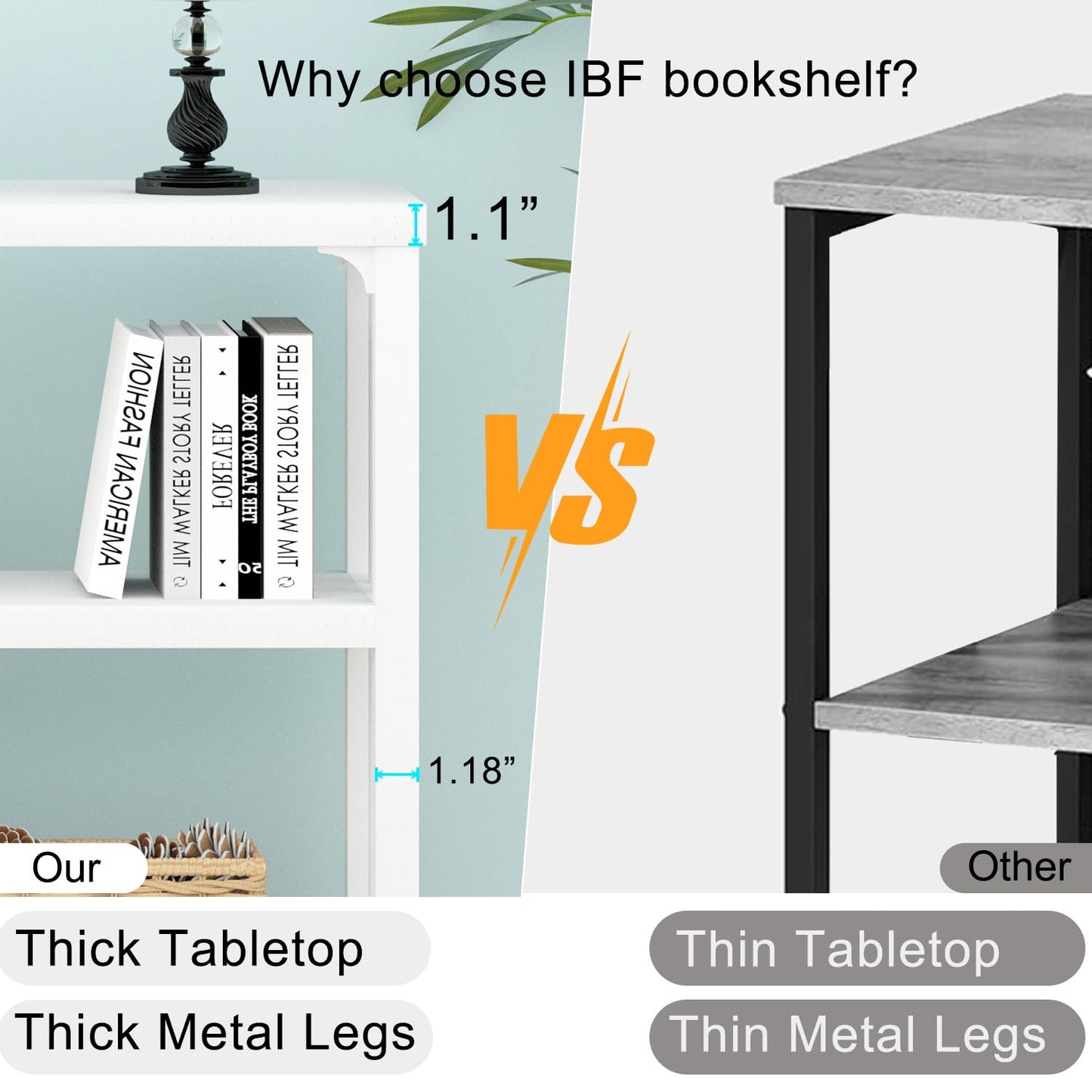 IBF White Wood Bookshelf, Industrial Horizontal Cubby Book Shelf, Low Open Shelf Bookcase for Office Living Room, Modern Short Wide 5 Cube Storage Organizer for Books Display Bedroom, White Oak, 47 In