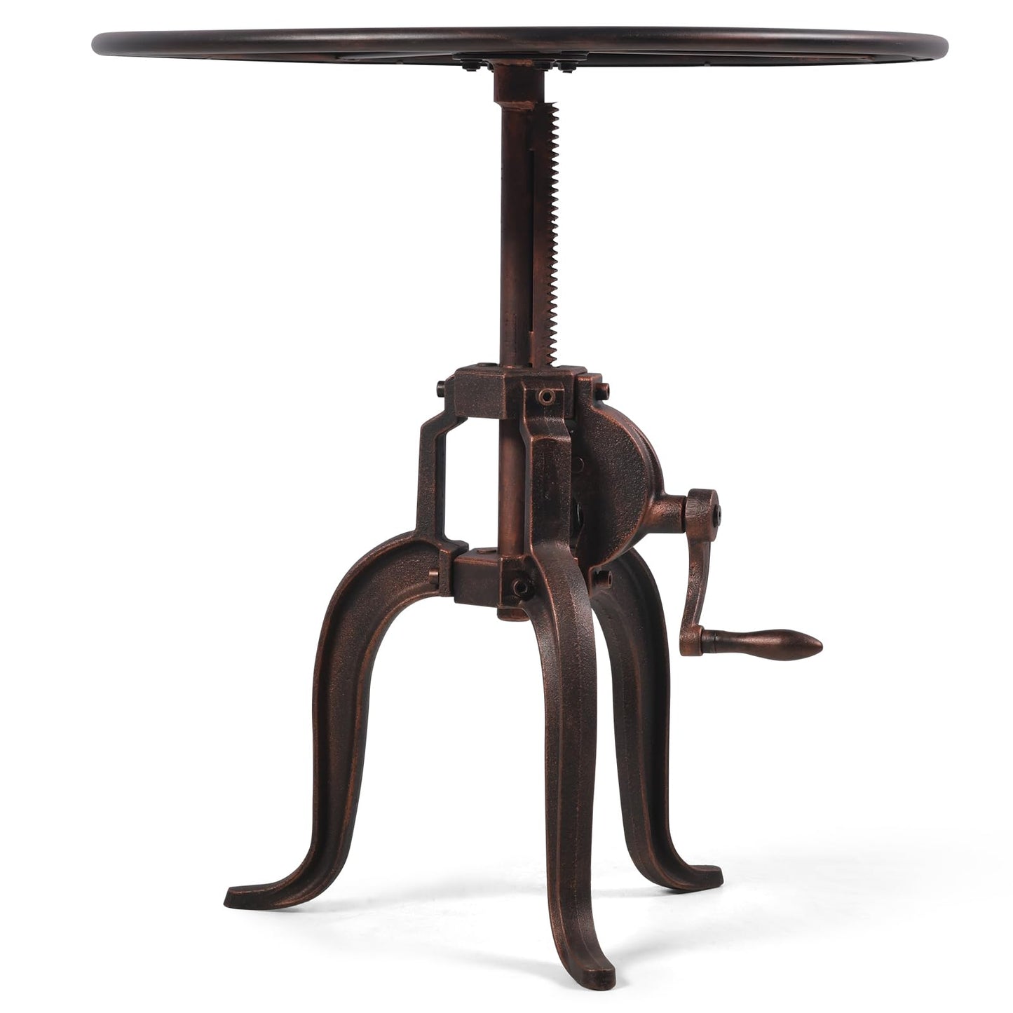 Topower Industrial Retro Side Table Antique Mechanic Crank Height Ajustable Metal Top Three-Legged Farmhouse Accent End Table Copper