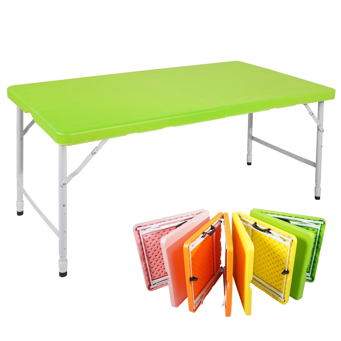 SculPong 4 FT Folding Table with Carry Handle, Portable Fold-in-Half Plastic Table, Rectangle Foldable Table for Indoor/Outdoor Green