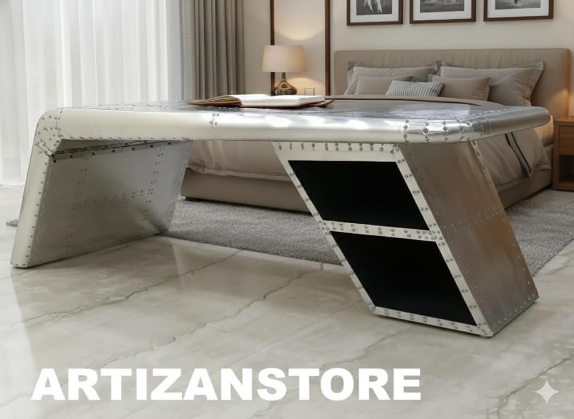 Aviator Coffee Table – Aluminum Home & Office Furniture (Two Drawers) 18" Modern Coffee Table Handcrafted Aluminum Finish