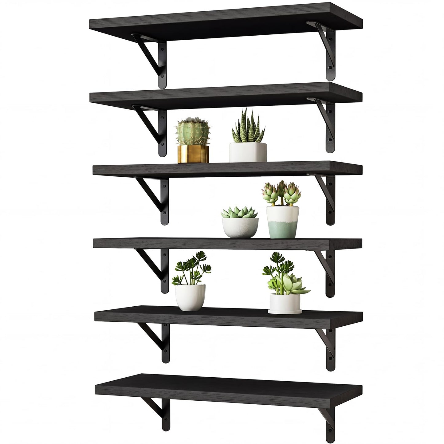 YGEOMER Wall Shelves for Bedroom, 16.5 Inch Floating Shelves for Wall, Shelves for Bathroom Storage, Living Room and Kitchen Decor (Set of 6 Black)