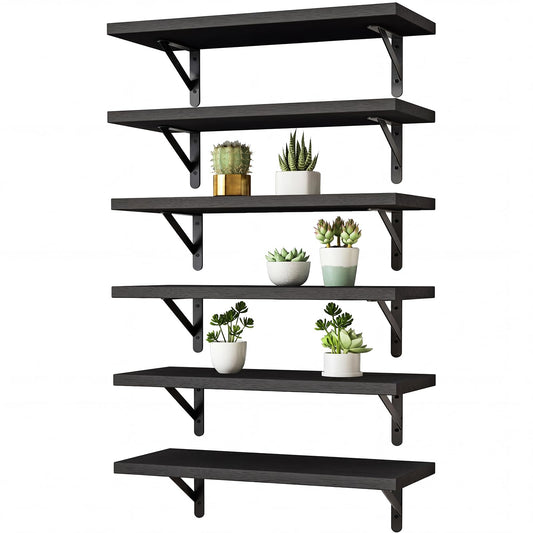 YGEOMER Wall Shelves for Bedroom, 16.5 Inch Floating Shelves for Wall, Shelves for Bathroom Storage, Living Room and Kitchen Decor (Set of 6 Black)