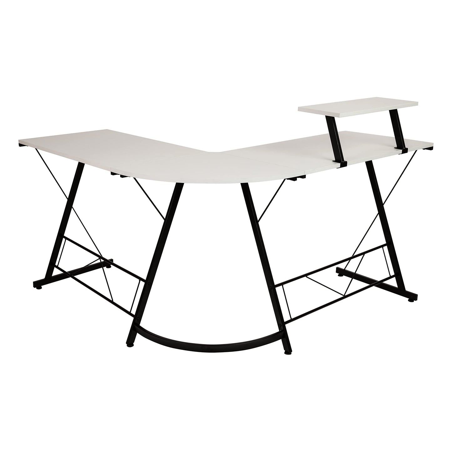 Flash Furniture Ginny Corner Desk - White/Black Space Saving L-Shaped Gaming Desk with Monitor Shelf - 71.5" 2-Tier Computer Desk, Home Office Desk, Easy Assembly