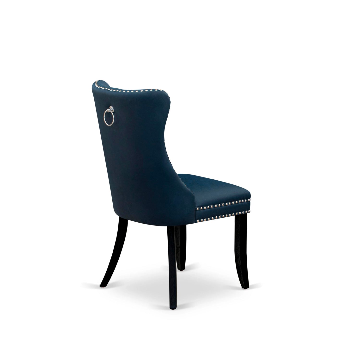 East West Furniture DAP6F29 Dallas Parson Kitchen Chairs - Button Tufted Nailhead Navy Blue Polyester Fabric Padded Dining Chairs, Set of 2, Wirebrushed Black