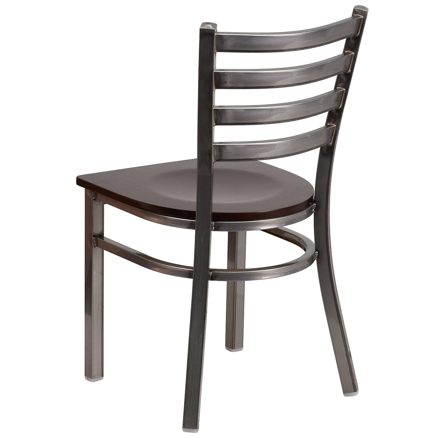 Flash Furniture HERCULES Series Clear Coated Ladder Back Metal Restaurant Chair - Walnut Wood Seat