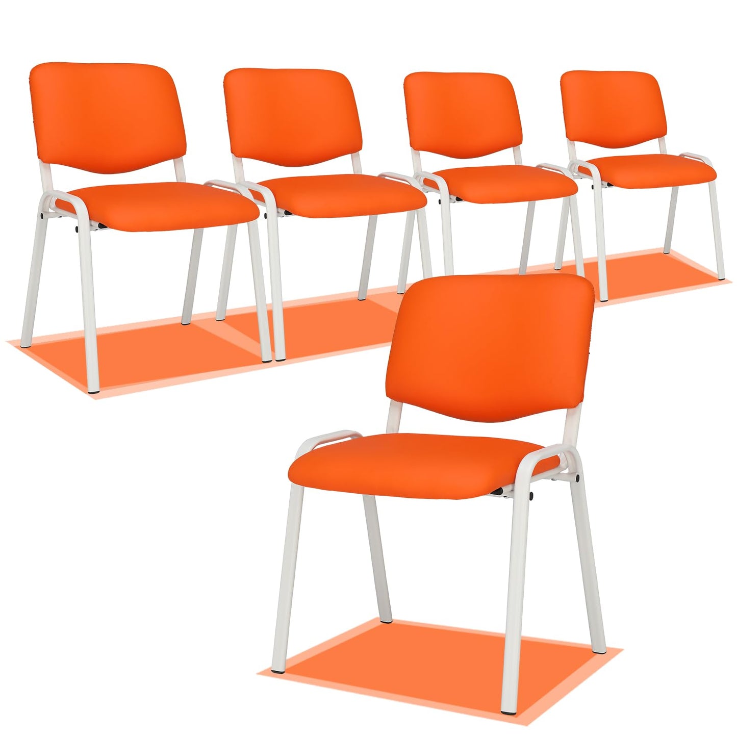 VINGLI Orange Waiting Room Chairs, 5-Pack PU Church Chairs Conference Stackable Office Guest & Reception Stacking for Meeting,Office Lobby, Simple&Space-saving Pu-orange