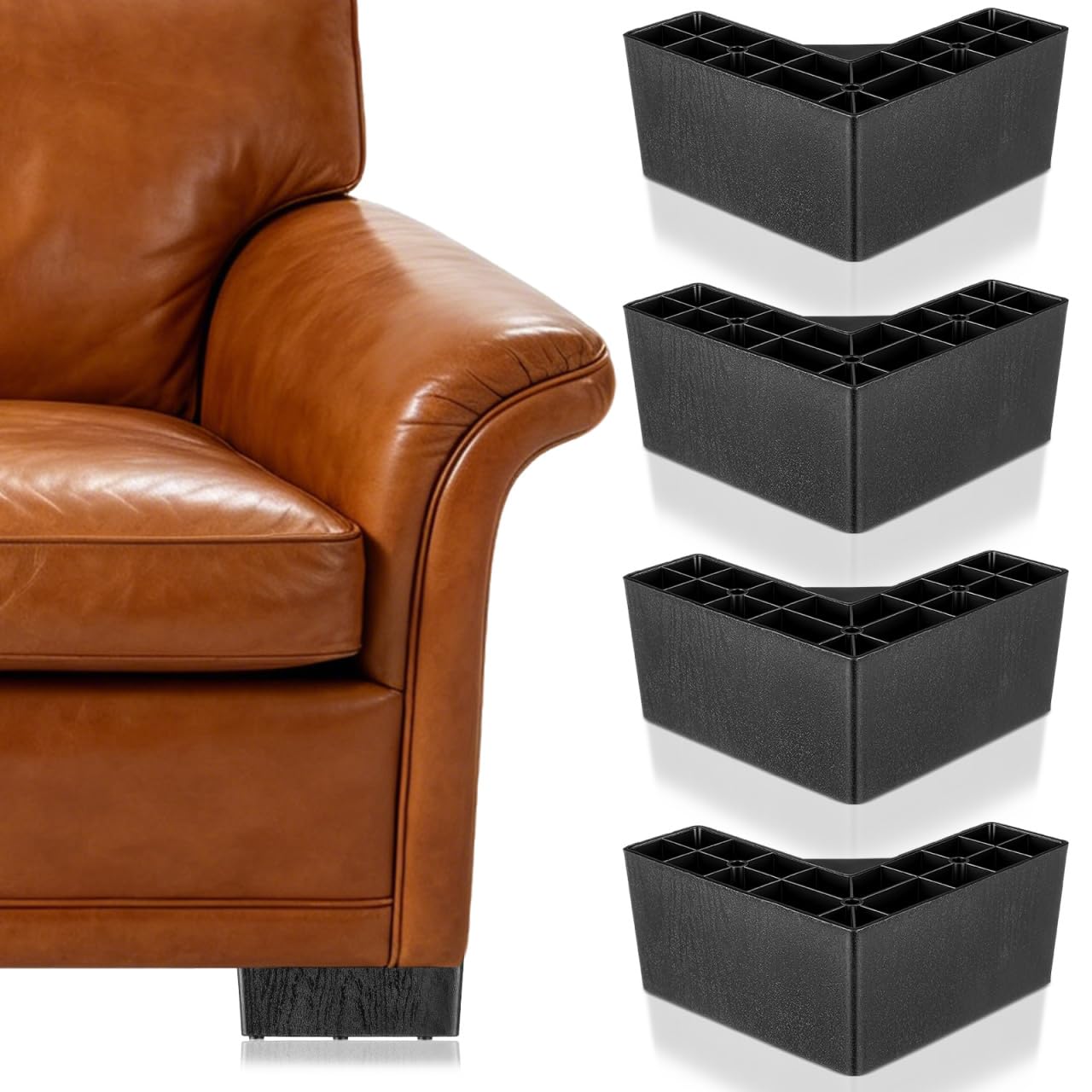 3 Inch L-Shaped Furniture Legs Replacement, 4PCS 7.5cm Height Couch Feet with 12 Screws, Plastic Sofa Risers, Furniture Raisers Leg Extenderfor Sectional Risers, Enhanced Couch, Dresser and Bed
