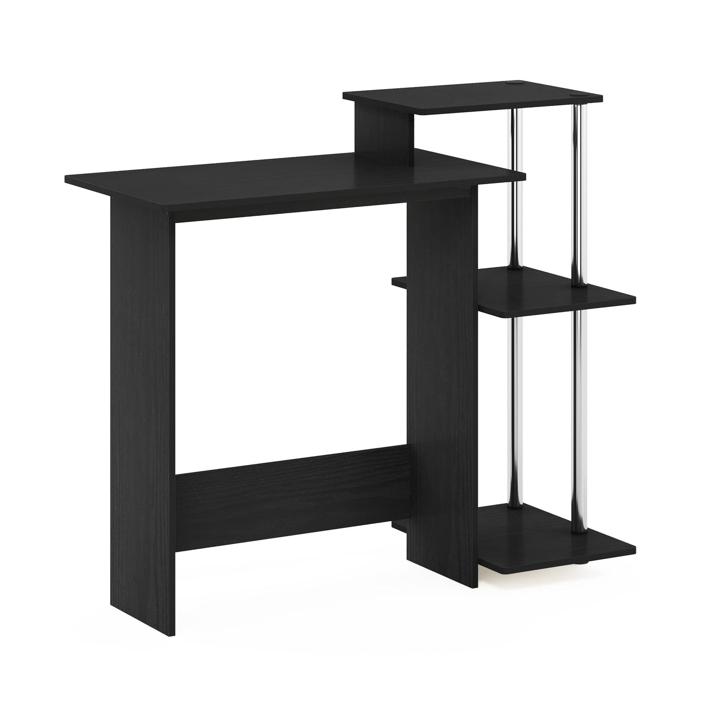 Furinno EFFICIENT Desk, 28.6" Wide Gaming Desk with 3 Open Side Shelves, Laptop Notebook Computer Desk, Office Desk for Home Office, Study Room, Dorm, Bedroom, Americano/Stainless Steel