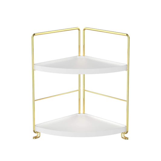 kaileyouxiangongsi 2-Tier Kitchen Spice Rack-Corner Bathroom Shelf- Triangle Standing Storage Rack for Bathroom, Living Room, Bedroom, Kitchen (Golden)