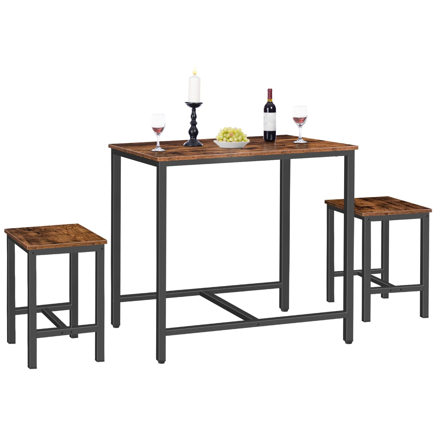 HOOBRO 3-Piece Industrial Dining Table Set, Kitchen Table, Space Saving Dinette for Kitchen, Dining Room, Small Space, Breakfast Nook, Living Room, Party, Rustic Brown and Black BF75CZ01G1
