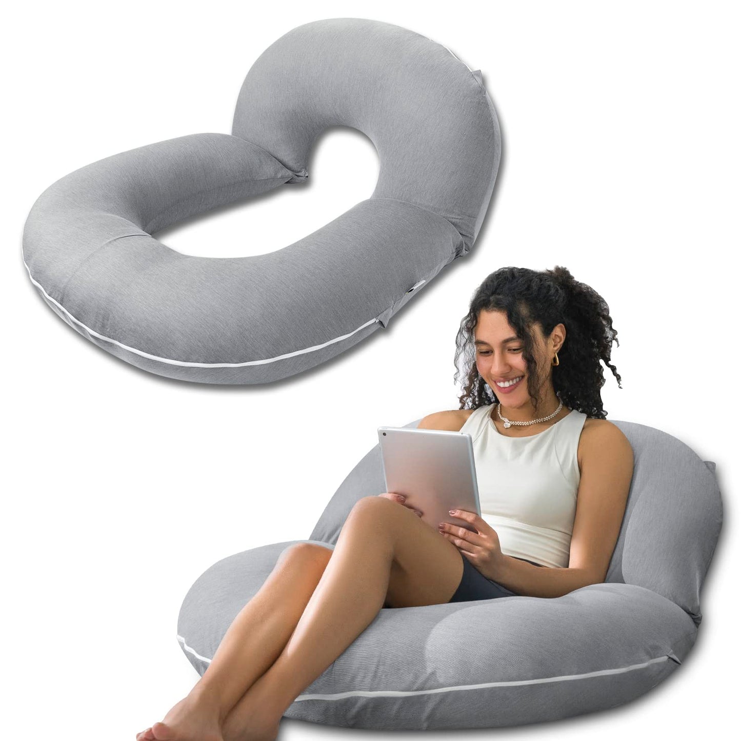 INSEN Reading Pillow, Back Pillow for Sitting in Bed and Couch, Gaming Pillow for Adults, Sit Up Support for Bed, Cooling Tencel, Grey