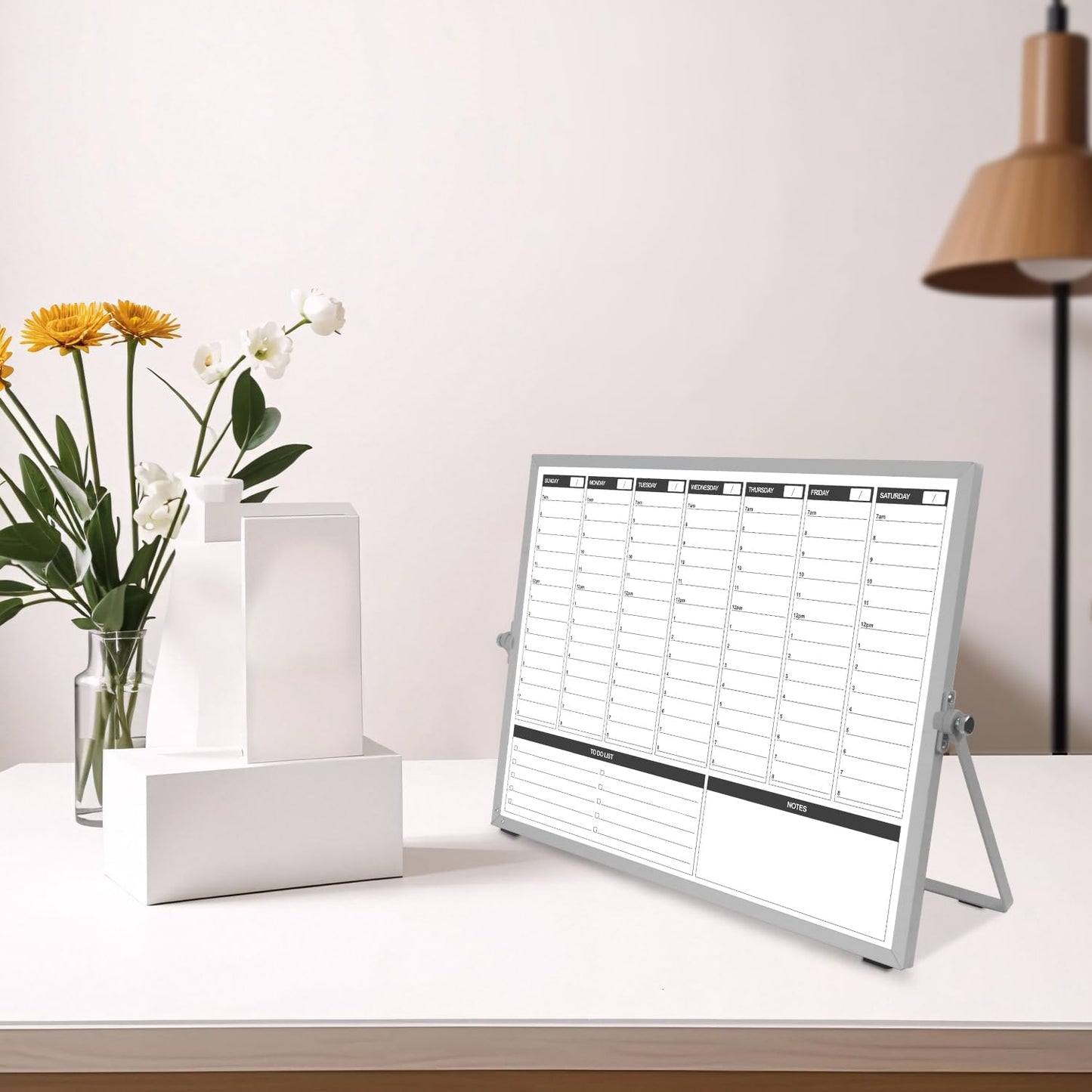 KODAPAGE Planning Boards,White Board Dry Erase Calendar with Stand,Double-Sided Weekly Calendar Schedule Board with Time Slots&Monthly Planner with to DO List for Desk and Wall 16"×12"(1 Pack)