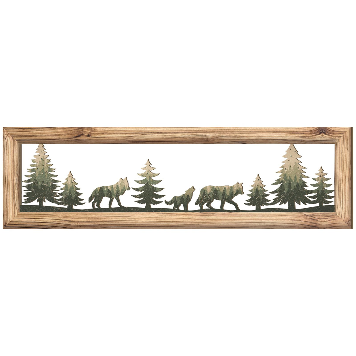 Wesiti Woodland Wolf Wall Art 16 Inch Wood Frame Metal Rustic Forest Animal Wall Decor Farmhouse Lodge Cabin Picture Art Decor for Home Bedroom Living Room