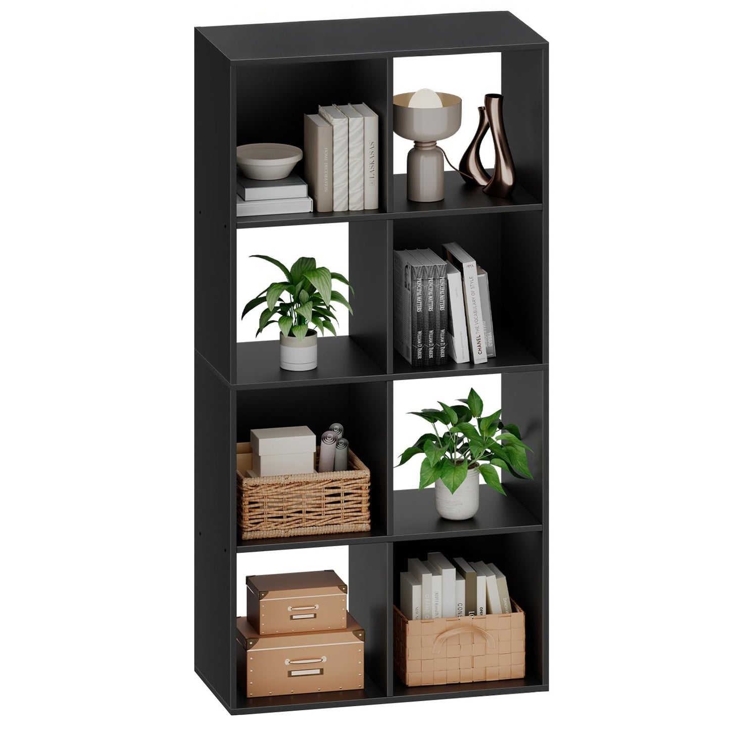 Sweetcrispy 8 Cube Storage Organizer - Open Cube Bookshelf with 4 Removable Back Panels, Display Storage Bookcase for Living Room, Bedroom, Entrance Hall, Home Office，47.7" Lx11.6 Wx24 H, Black