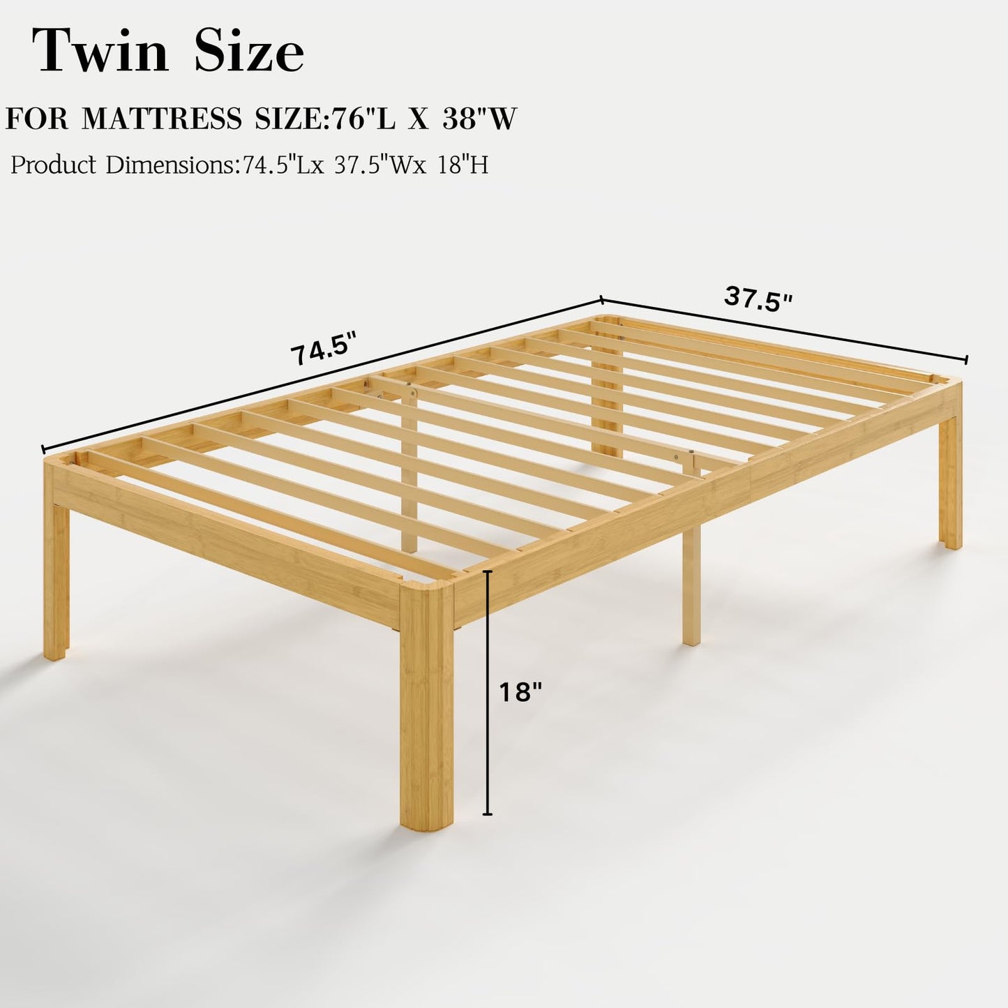 COMASACH 18 Inch Queen Wood Platform Bed，Mid-Century Wood Bed Frame Queen Size, No Box Spring Needed, Natural Finish, Easy Assembly