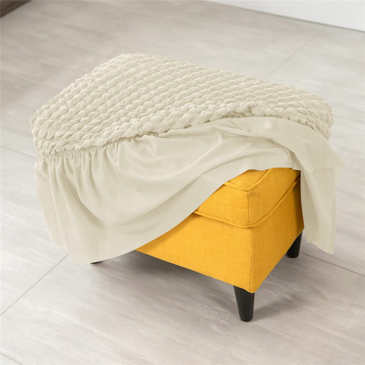 SZJIAHTM Lattice Stretch Ottoman Cover Soft Stretch Slipcover with Skirt Polyester Rectangle Footstool Modern Furniture Protector Bubble Covers for Living Room and Bedroom